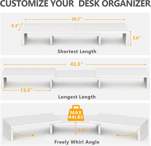 2 43.3" TAVR Furniture Dual Monitor Stand Riser, Computer Monitor Stands for Monitors, Extra Long Multifunctional