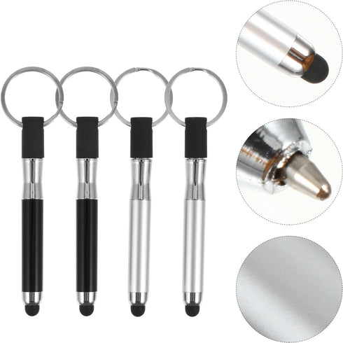 4pcs Touch Screen Ballpoint Pen, Black White Out Pens, Keychain for Girls, Pearlescent Plastic Makeup