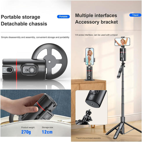 Auto Face Tracking Tripod Remote Control, Smart Tracking Phone Holder, 360° Rotation for Live Streaming, Chat, Meeting