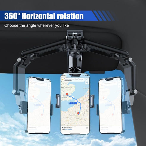 ZIMISI 360 Car Sun Visor Phone Holder, Foldable & Retractable Auto Rear View Mirror Cell Phone Mount, Rotatable