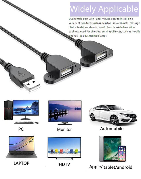 Guo USB Charging Extension Cable Male to Dual Female, USB 2.0 Charging Port 1 to 2 Panel Mount for Mobile Phones