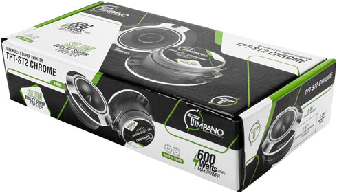 Timpano TPT-ST2 Chrome Super Tweeter, 4 Ohm, 600 Watts Peak, Slim Profile Tweeters for Car Audio (Pair)