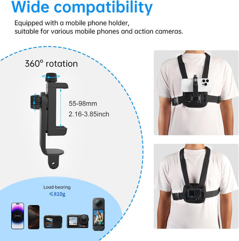Suptig Phone Chest Mount Phone Harness Strap Holder Compatible for iPhone, Samsung, Gopro, DJI Action, Cell Phones
