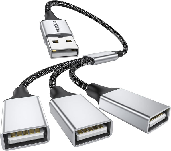Portable 3 in 1 USB Splitter Cable, USB 2.0 Hub for Charging & Data Transfer, Compatible with Laptop & Mac.