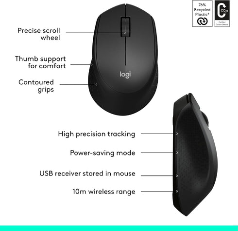 Logitech MK345 Wireless Combo, Full-Sized Keyboard with Palm Rest and Comfortable Mouse, Black