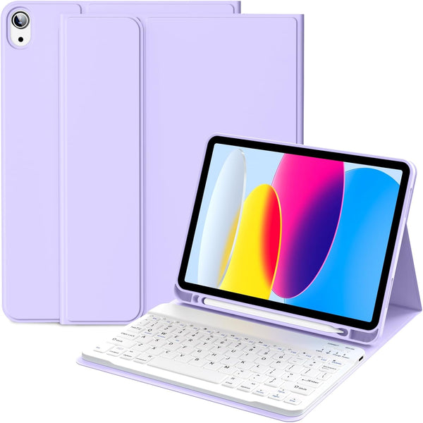 Keyboard Case for iPad 10th Generation 10.9 Inch 2022, Wireless Bluetooth with Built-in Pencil Holder, Purple