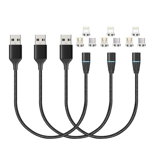 NetDot Magnetic Charging Cable - 3in1 Gen12 (1ft/3 Pack Black) 18W Fast Charging Magnetic Phone Charger and Data