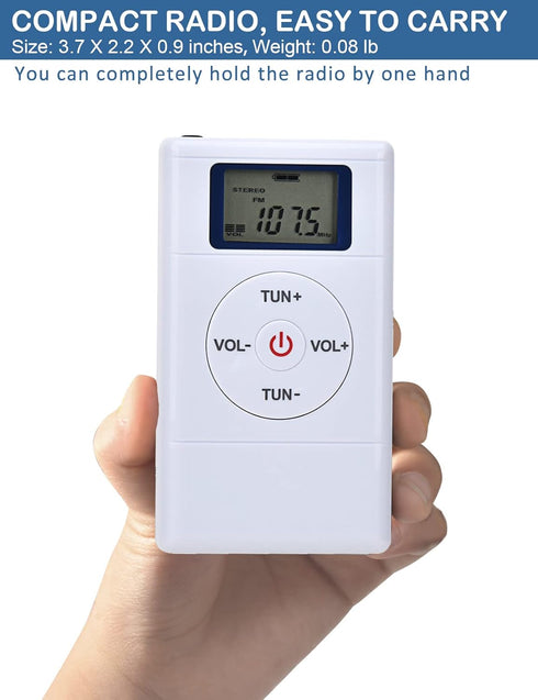 ZHIWHIS Mini Portable FM Radio, Stereo LCD Digital Display Tuning Pocket Walkmen with Earphone, AAA Battery Operated