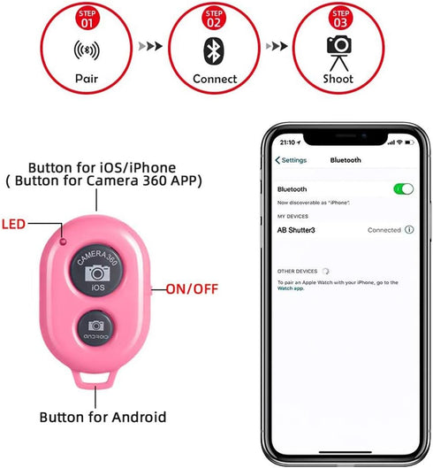 Wireless Camera Shutter Remote Control for Smart Phones - Compatible with iOS/Android (2 Black)