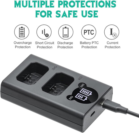 Kimaru NP-FW50 Battery Charger, Double Slot NP-FW50 Charger for Sony BC-TRW Charger, ZV-E10, Alpha A6000 A6300 A6400 A6500 A5000 A5100 A7 A7II A7R A7RII A7S A7SII RX10 II III Cameras.