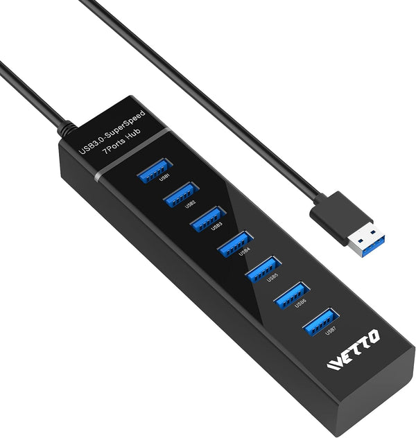 IVETTO 7-Port USB 3.0 Hub, Data USB Hub Splitter with 3.3ft Long Cable