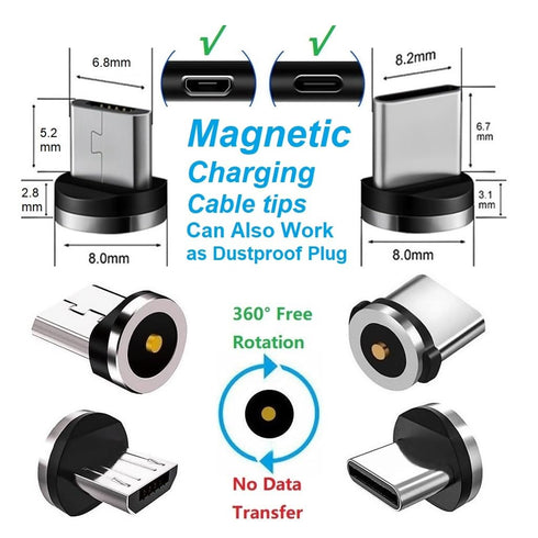 Magnetic Charging Tips 2in1 10pcs, 360° Rotate Tips for USB-C/Micro Ports, Water-Dustproof/Antioxidant