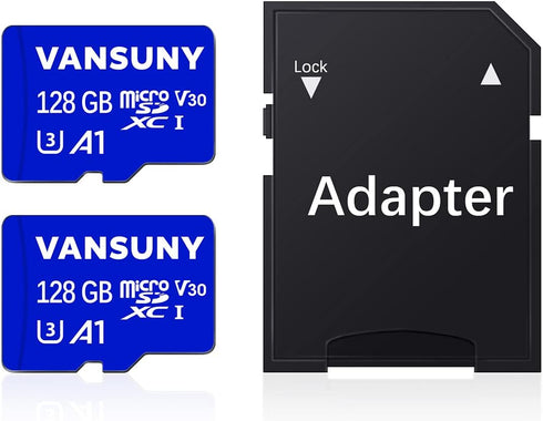 Vansuny Micro SD Card 128GB 2 Pack microSDXC Memory Card with SD Adapter A1 App Performance for Security Camera, Dash