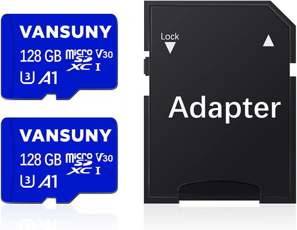 Vansuny Micro SD Card 128GB 2 Pack microSDXC Memory Card with SD Adapter A1 App Performance for Security Camera, Dash