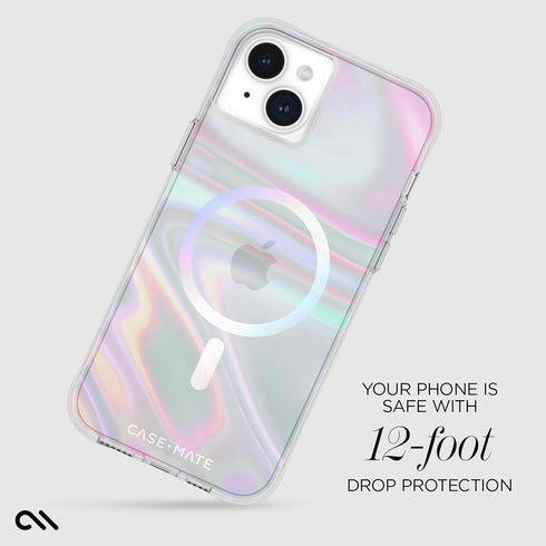 Case-Mate Soap Bubble Case for iPhone 15 Plus - 12ft Drop Protection, Compatible with MagSafe, Iridescent Swirl Effect