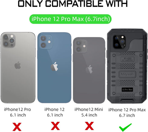 Mitywah Heavy Duty Military Grade Armor Case for iPhone 12 Pro Max, Waterproof, Full Body Protective, Rugged