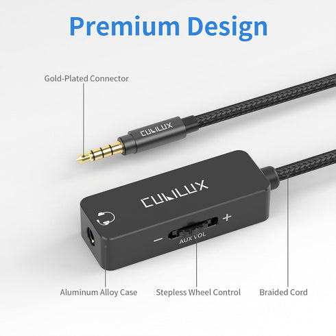 Cubilux 3.5mm TRRS Volume Attenuator Cable - 1/8-inch Headphone Extension Cord with Audio Volume Control, 4 Feet for