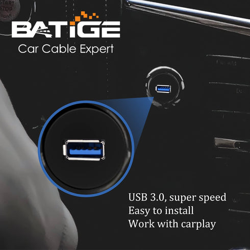 BATIGE 6ft Single Port USB 3.0 Male to Female Waterproof Car Mount Cable for Truck Boat Motorcycle Dashboard