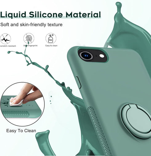 LeYi for iPhone 8/7/6s/6 Case with Stand & 2 Glass Screen Protectors - Green Liquid Silicone Shockproof Cover for Women, Girls, Boys