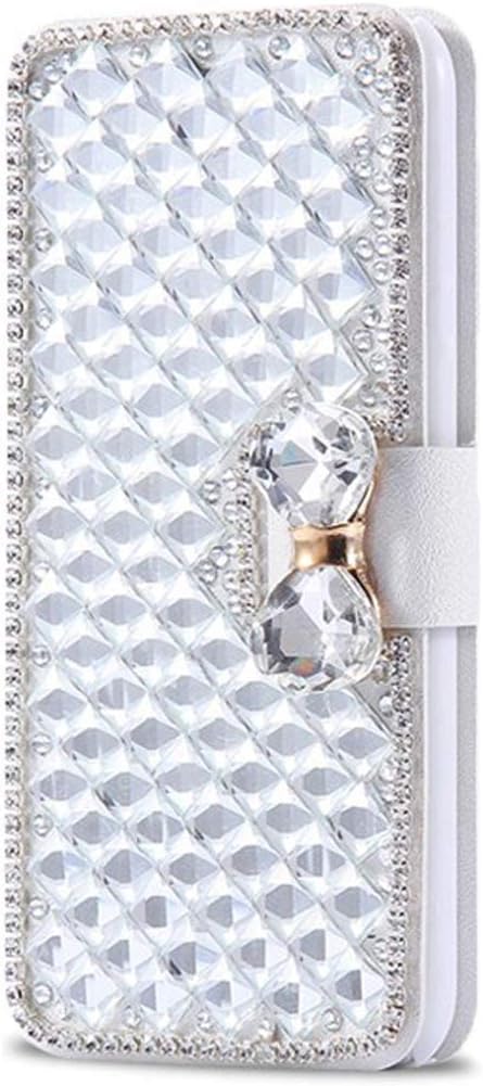Omio Wallet Case for Galaxy Note 10 Plus, Luxury Bling Diamond Card Holder with Stand Feature (White)
