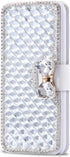 Omio Wallet Case for Galaxy Note 10 Plus, Luxury Bling Diamond Card Holder with Stand Feature (White)