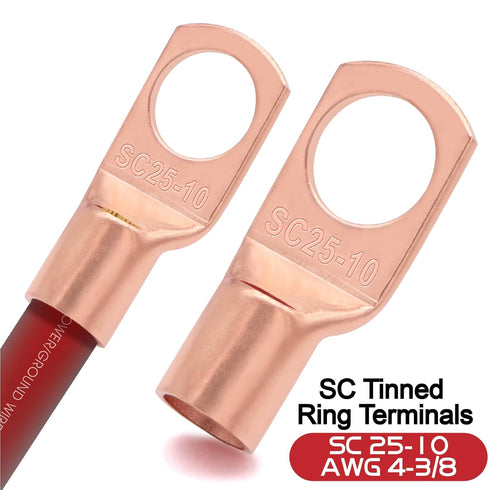 4 Gauge Wire (25ft Each - Black/Red) Copper Clad Aluminum CCA, 100A ANL Fuse Holder, 10pcs Lugs Terminal Connectors and