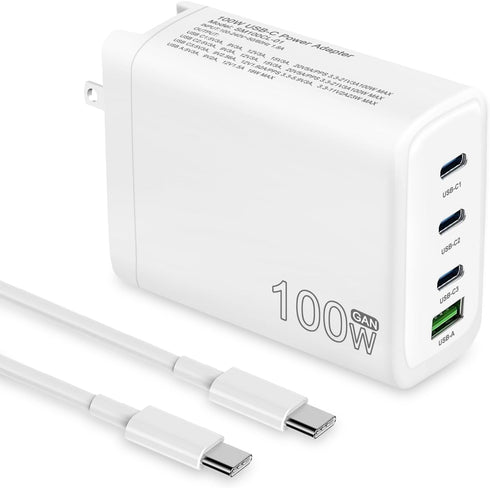 100W USB C Charger, 4-Port PD USB Power Adapter, GaN Fast Charging Station for MacBook Pro/Air, iPhone 14 Pro