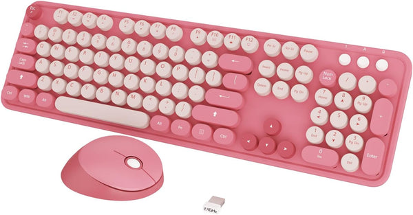 Kootop Wireless Keyboard, Cute Colorful 104 Keys Typewriter Retro Round Keycaps Keyboard for
