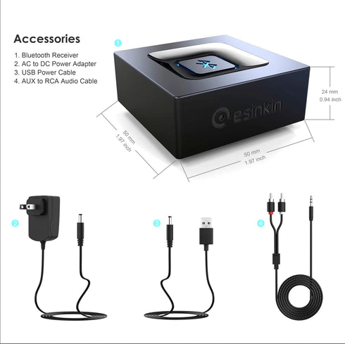 esinkin Bluetooth Audio Adapter for Music Streaming, Wireless Audio Adapter Works with Smartphones and Tablets,