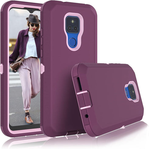 Heavy Duty Armor Case for Moto G Play, Rugged Drop Protection, Shockproof Hard Plastic Cover, Pinkish Purple
