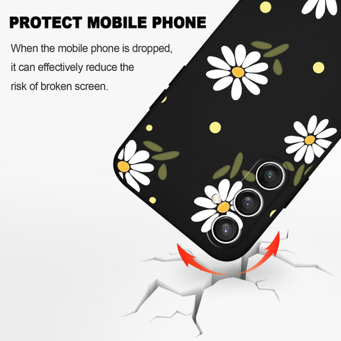 Galaxy S23 FE Case, Chrysanthemum Creative Side Print Design Soft Silicone Rugged Protective Bumper Case (Daisy Black)