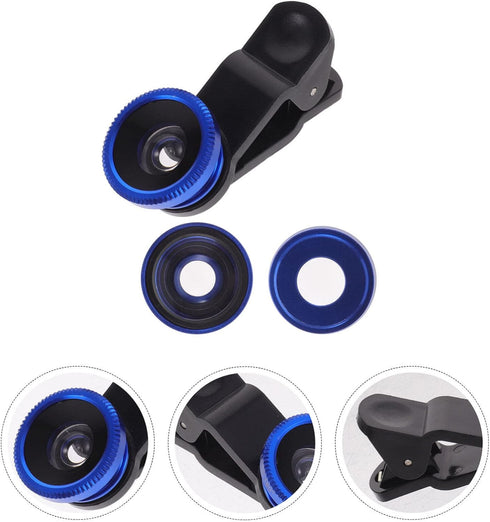 Hemobllo Phone Camera Lens - 3 in 1 Cell Phone Camera Lens Kit 180° Fish Eye Lens + 0.67X Wide Angle Lens + Macro Lens Portable Phone Lens Kit Universal Lens Clip for Most Smartphones (Blue)