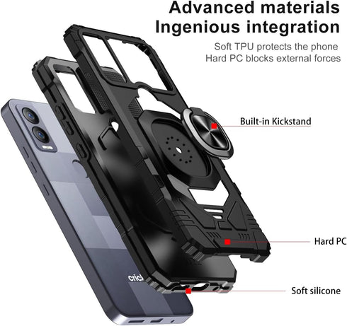 TJS Cricket Magic 5G Case, AT&T Propel 5G Case with Tempered Glass Screen Protector, Heavy Duty Drop Protection (Black)