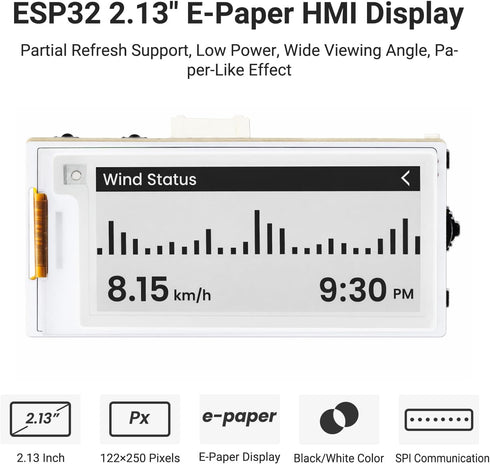 IoTeikXgo 2.13 Inch ESP32-S3 122 250 E-Ink Display with Development Board, Black/White E-Paper Display with x