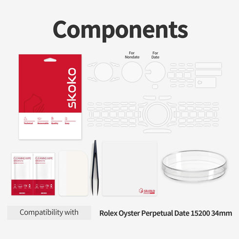 skoko Full Package TPU Skin Body Protective Film for Rolex Oyster Date Ref. 6694, Vintage Wristwatch, Transparent