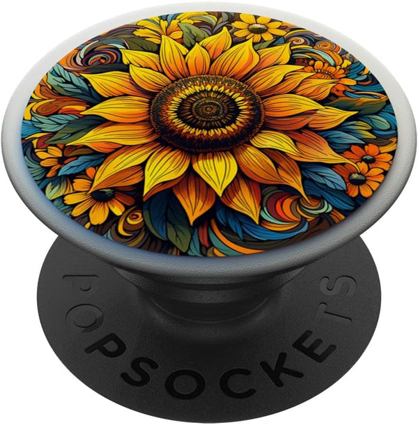 Mandala Geometric Watercolor Sunflower Pattern | Floral Women PopSockets Standard PopGrip