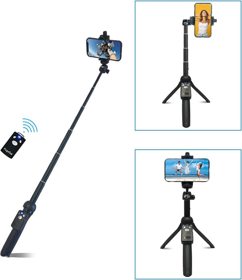 Fugetek 42" Compact Selfie Stick & Tripod, Lightweight Aluminum, Wireless Bluetooth Remote, Travel Ready, Compatible