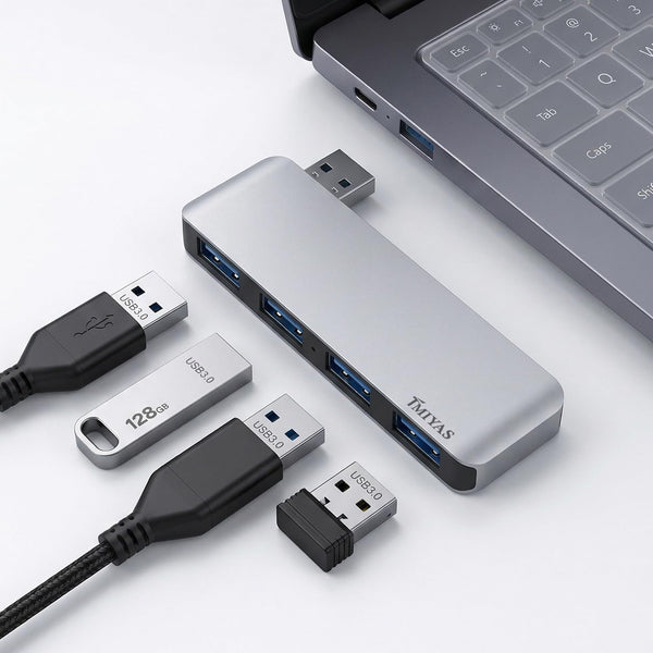 Tmiyas Left Side USB 3.0 Hub, 4-Port Cable-Free USB Splitter for Laptop, Direct-Plug
