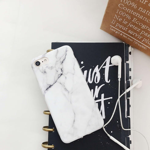 iPhone 8 Case, iPhone 7 Case, iPhone SE Case, Slim Fit Soft TPU Full-Body Protective Cover, White Grey Marble