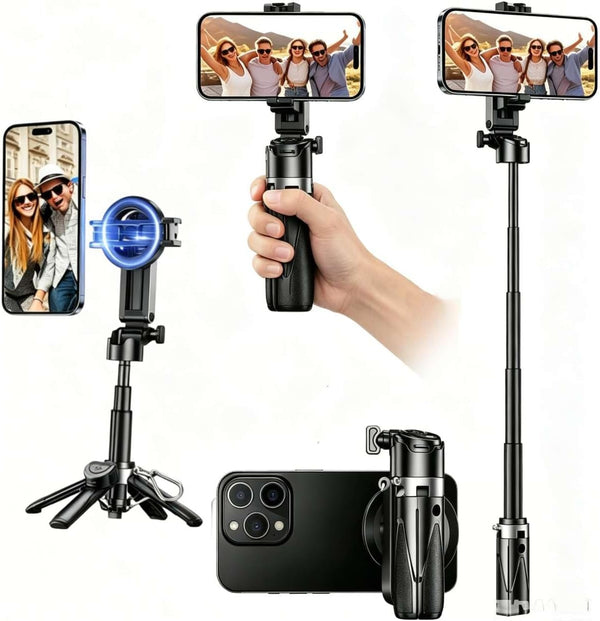 HomeBeyond Magnetic Phone Tripod, 18.7" Selfie Stick with Rechargeable Remote & 2-in-1 Magnetic