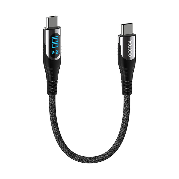 Short USB C to USB C Cable, 100W 5A with LED Display, Fast Charging Compatible with iPhone 15/15 Pro/15 Plus/15 Pro