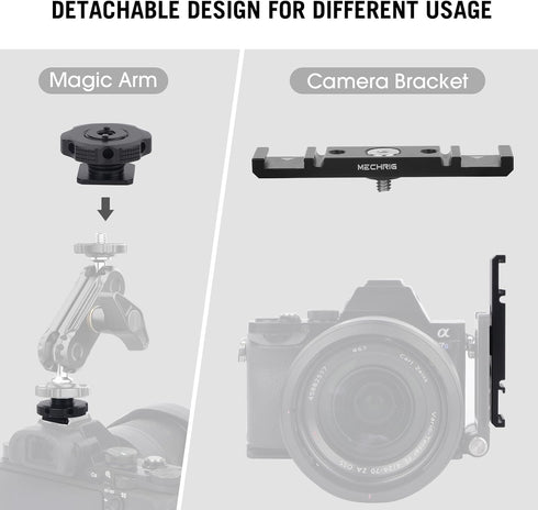 Mechrig 1/4" (62034) Dual Cold Shoe Extension Bar Mount, Aluminum Dual Hot Shoe Mount Bracket with Thread & Cable Slot