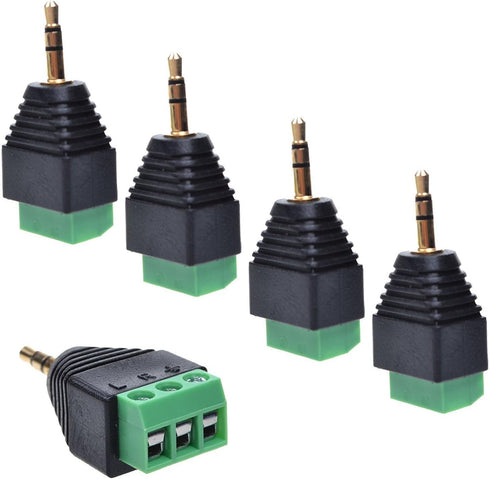 5 Pieces 3.5mm Stereo Audio Male to AV 3-Screw Terminal Female Phoenix Adapter Connector