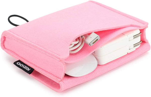 NIDOO Portable Felt Storage Bag, Electronics Accessories Protective Case Pouch for MacBook, Cables, Power Bank, Pink