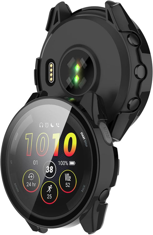 Smartwatch Full Coverage PC Protective Case with Tempered Glass for Garmin Forerunner 165/165 Music (Black)
