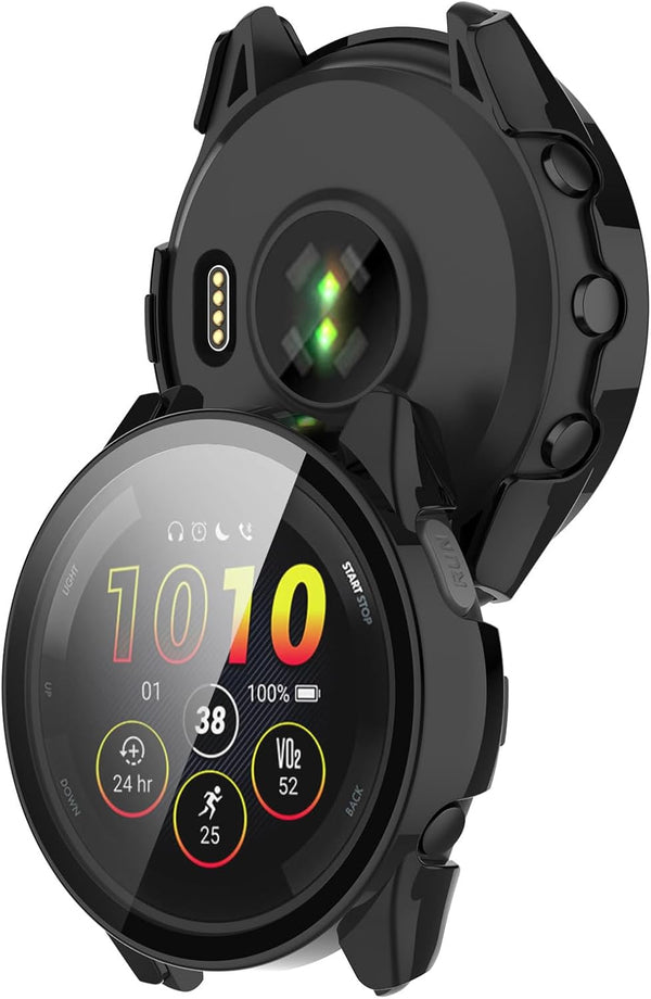 Smartwatch Full Coverage PC Protective Case with Tempered Glass for Garmin Forerunner 165/165 Music (Black)