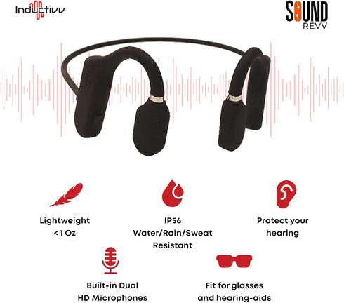Sound Revv Bone Conduction Headphones, Wireless Bluetooth Running Earphones with Mic, IP56 Waterproof