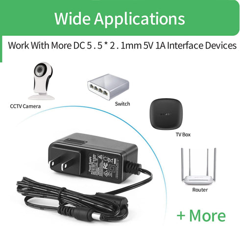 AC to DC 5V 1A Power Supply Adapter, Plug 5.5mm x 2.1mm