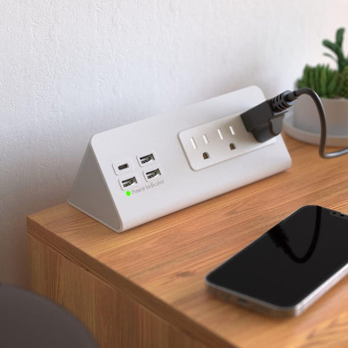 Nightstand Edge Mount Power Strip with USB-C Ports, Tabletop Surge Protector with 3 AC Outlets