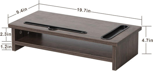 Management,2 VECELO Wood Computer Monitor Stand Riser,TV/Laptop/Printer/PC Desk Shelf with Cellphone Holder and Cable